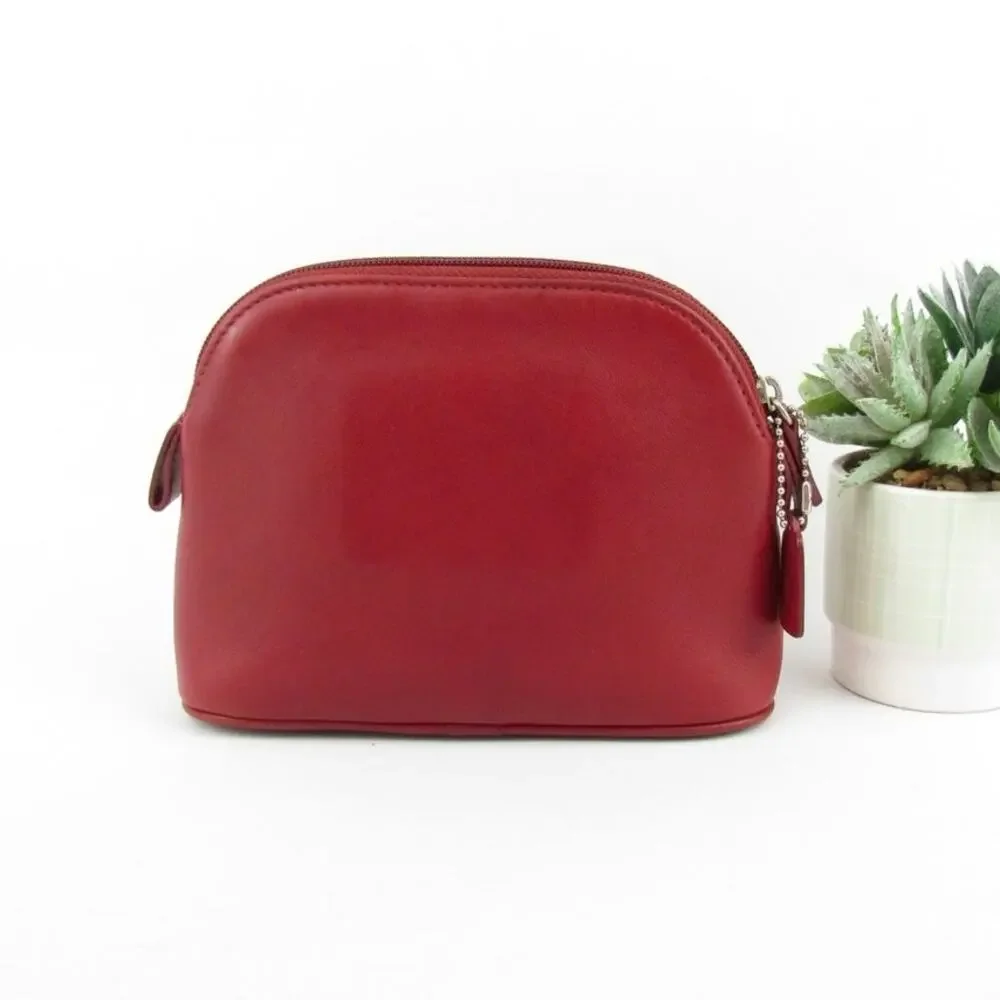 Coach Red Leather Dome Wristlet / Cosmetic Bag